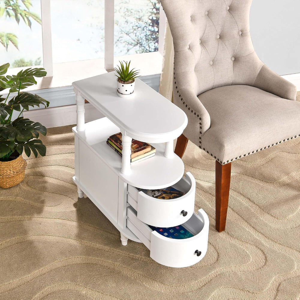 PADMA HOUSE Solid Wood End Table with 2 Drawers, Narrow Sofa Side Table Slim ...