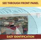 Madam Sew Quilt Blanket Storage Bag|Blanket Organizer|Comforter Storage for Clothes, Quilts, Bedding|Linen Bag Storage with Visible Front Panel, Strong Handles & 2-Way Zipper - Turquoise 22x15x8"