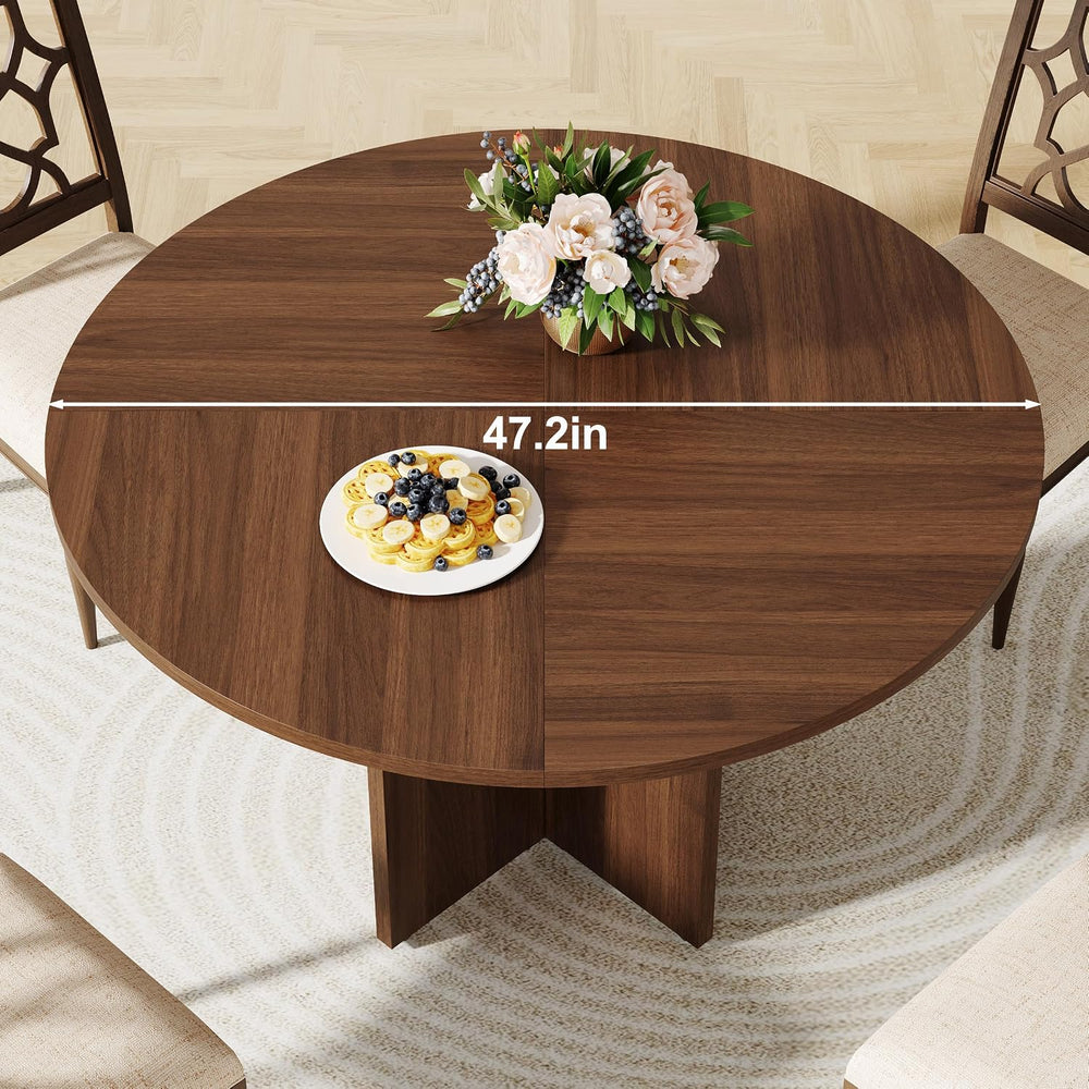47 Inch Round Dining Table for 4-6 People, Rustic Circle Kitchen Table with X...