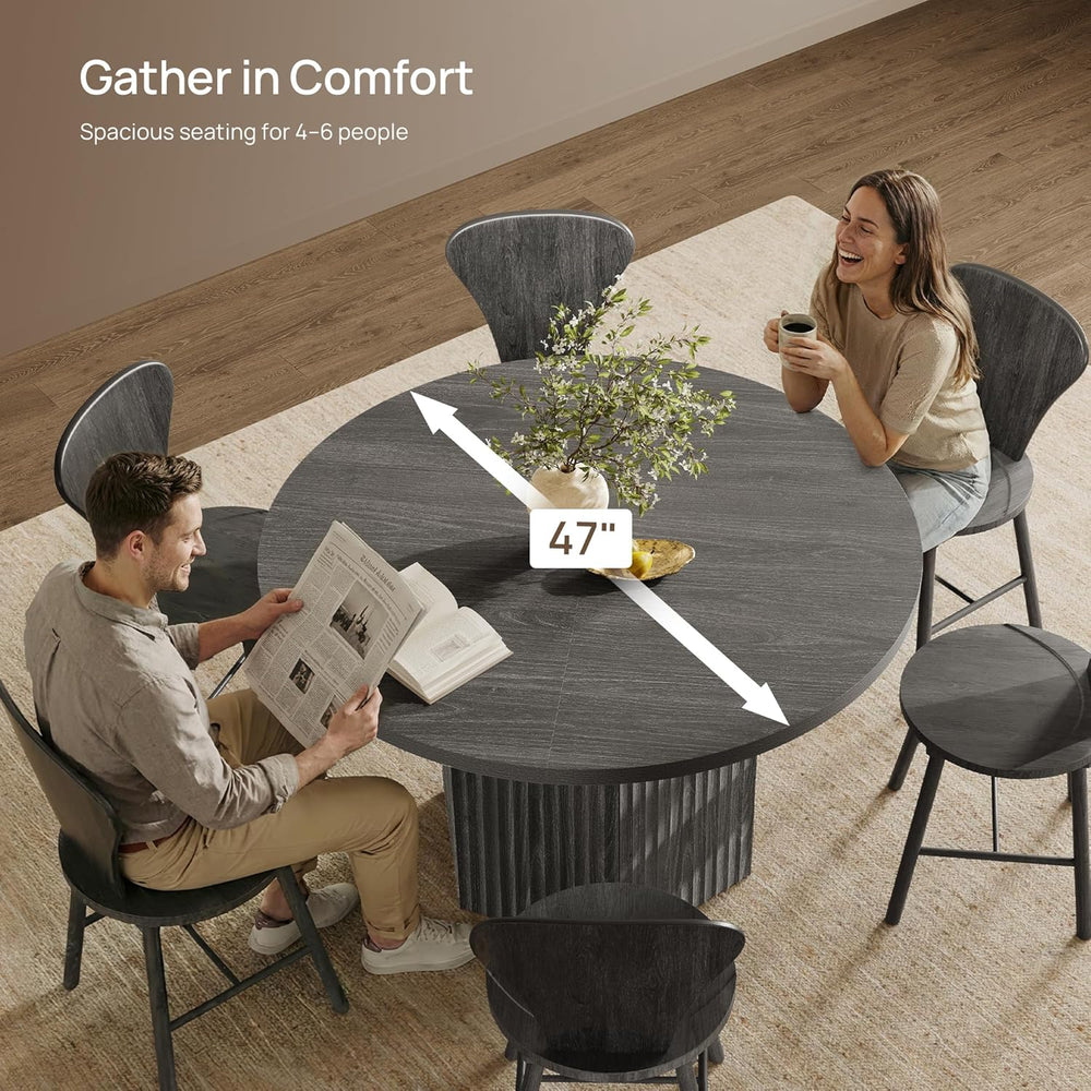 SICOTAS Round Dining Table for 4 6 People 47" Fluted Kitchen Dinner Tabl...