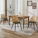 TYBOATLE Green Rattan Dinner Chairs Set of 4 with Faux Leather Cushion, Modern Dining Room Chairs w/Adjustable Foot Pads, Kitchen Boho Mid Century Upholstered