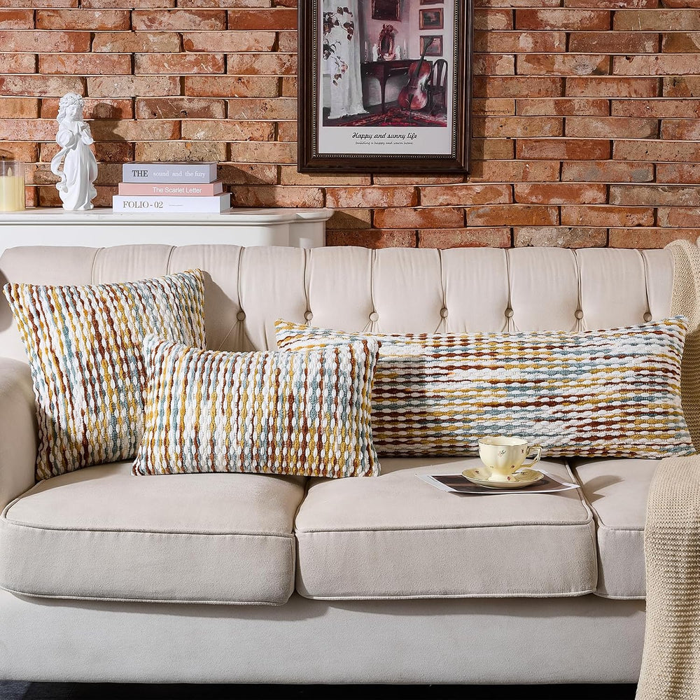 AmHoo Set of 2 Boho Chenille Pillow Cover,12 x 20-Inch Brown