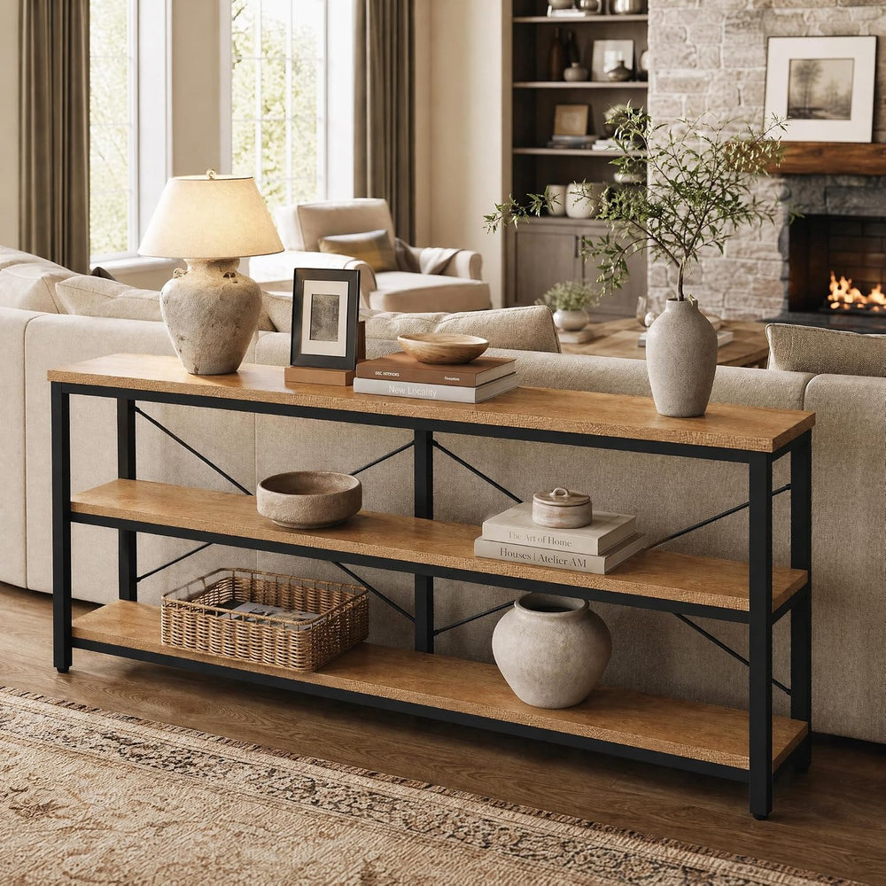 Tribesigns 70.9-Inch Console Table, 3-Tier Industrial Sofa Table with Metal F...