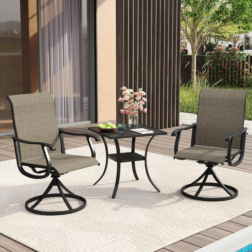 VICLLAX 3-Piece Patio Set, 28" Square Table & Swivel Outdoor Chairs