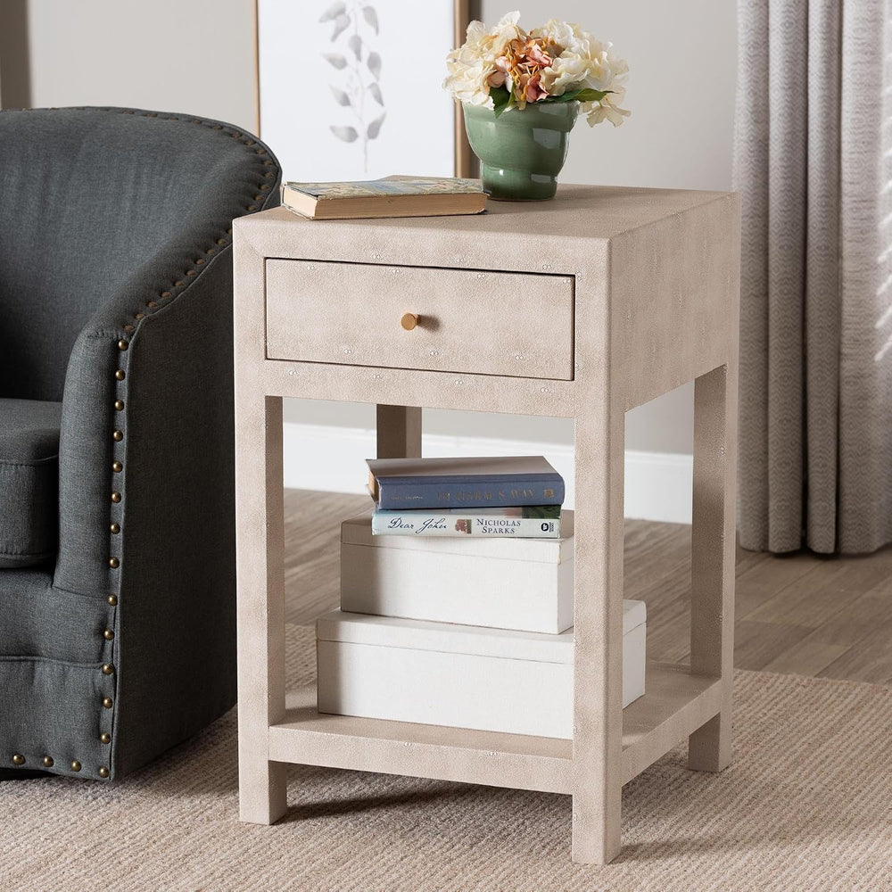 Baxton Studio Dansby Modern Beige Faux Shagreen 1-Drawer End Table
