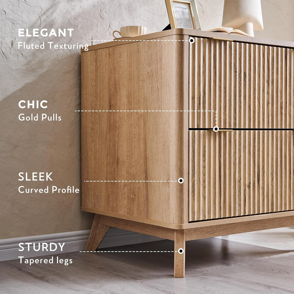 T4TREAM 31.8-Inch Fluted 2 Drawer Lateral File Cabinet, Natural Oak | Filing ...