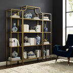 Crosley Furniture Aimee 3-Piece Bookshelf Set with Glass Shelves, Bookcase Storage, Gold and Glass