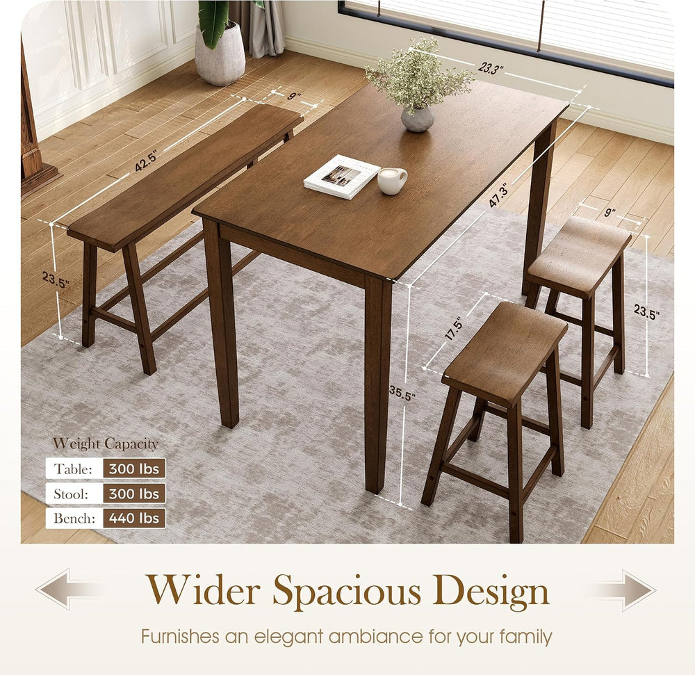 Sophia & William Solid Wood Counter Height Table and Chairs, Rustic Caram...