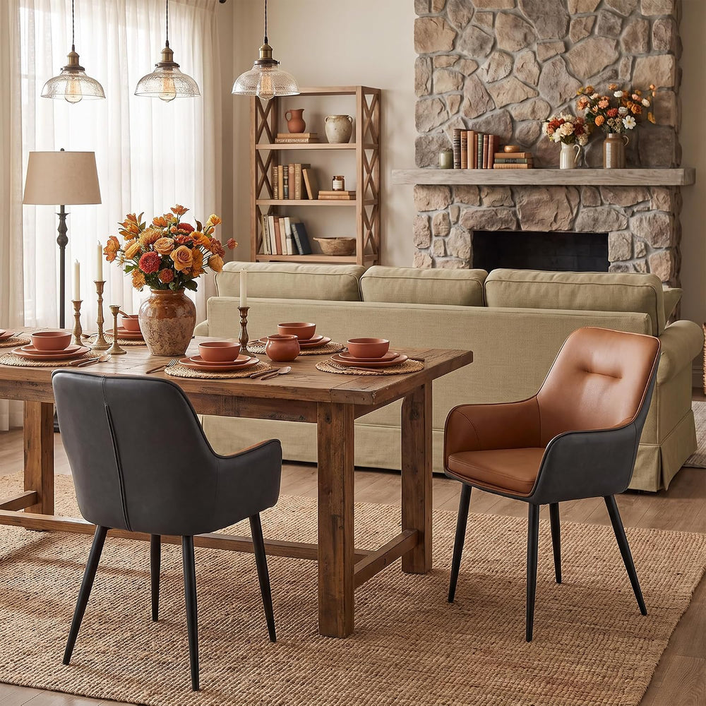 TUKAILAi Dining Chairs Set of 2, Faux Leather Dining Chairs with Arms, Uphols...