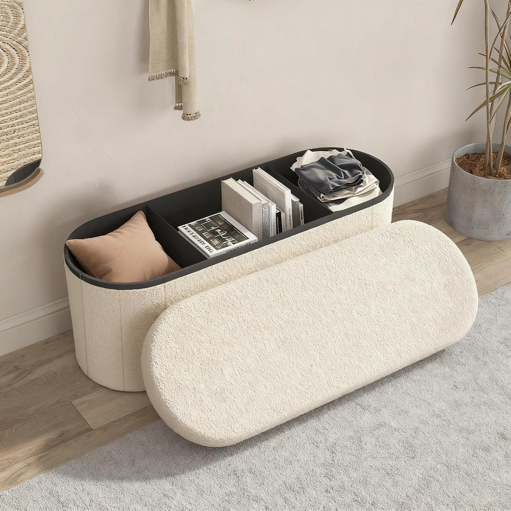 GLAXYFUR Oval Ottoman with Storage for Living Room, Sherpa Bench, Beige | 43....