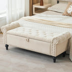 Howjoe 51" Bedroom Storage Bench, End of Bed Bench, Chenille Upholstered Benches, Ottoman with Storage, Window Benches with Rolled Arm and Nailhead Trim for Living Room, Entryway, Beige
