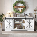 Farmhouse TV Stand for 65/60/55 Inch Tvs, Modern Entertainment Center with Storage Cabinets & Sliding Barn Doors, Rustic Media Console Table, Wood Television Furniture for Living Room, Bedroom, White