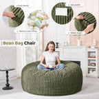 HABUTWAY 4FT Bean Bag Chair, 4' Large Bean Bag Chairs for Adults with Removable Stripe Plush Cover, Memory Foam Beanbag Chair for Living Room Bedroom Dorm (Green)