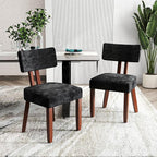 GOTMINSI Mid Century Modern Dining Chairs,Velvet Farmhouse Upholstered Kitchen Chairs, Accent Curved Backrest Dining Room Chairs with Hardwood Legs (Black, 2PCS-Walnut Legs)