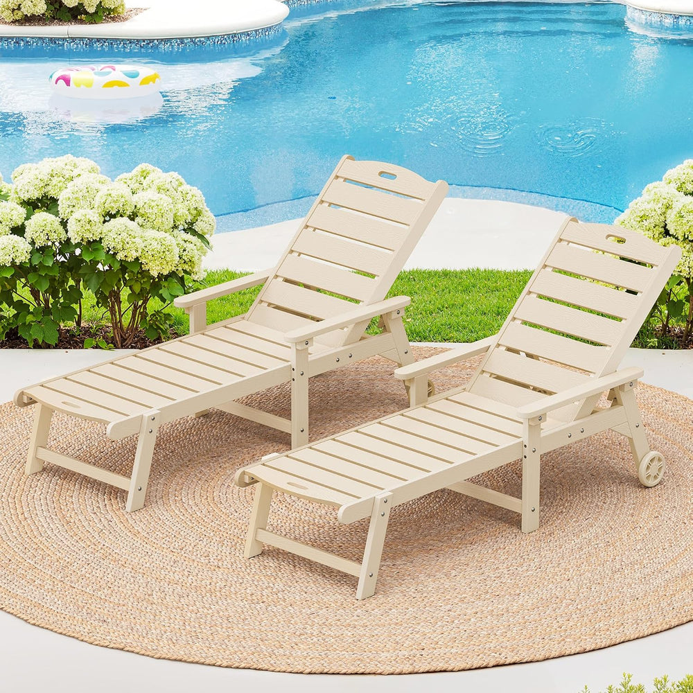 LUE BONA Outdoor Chaise Lounge, 5‑Position, 2‑Pack, Sand