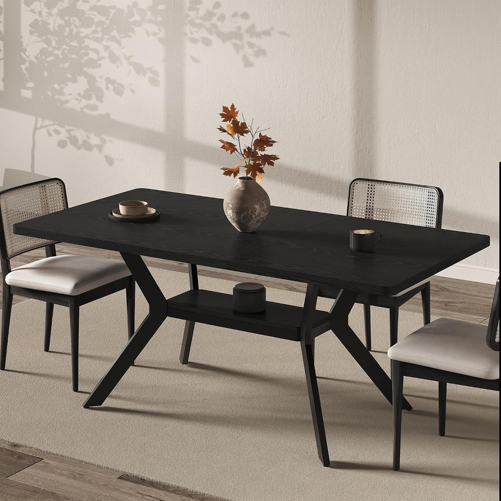 MECHYIN Extendable Dining Table for 4-8, 55-71 in, Storage Shelf, Black | Fli...