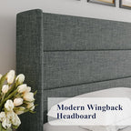 Allewie Queen Size Lift Up Storage Bed, Modern Wingback Headboard, Hydraulic Support, No Box Spring Needed, Dark Grey
