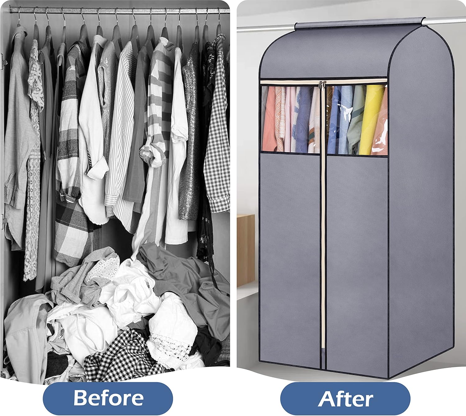 SLEEPING LAMB 54'' Hanging Garment Bags for Closet Storage Sealed Completely Jackets Coats Suits Clothes Rack Cover for Wardrobe with Clear PVC Window, 2 Packs, Grey(Hanging Rod Not Included)