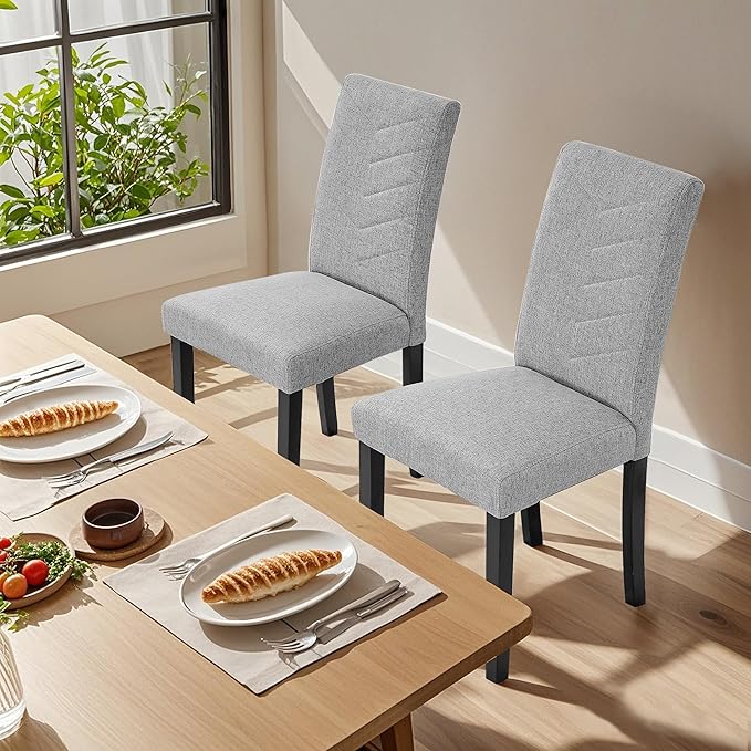 VECELO Upholstered Dining Chairs Set of 2, Fabric Wood Legs High Back for Kit...