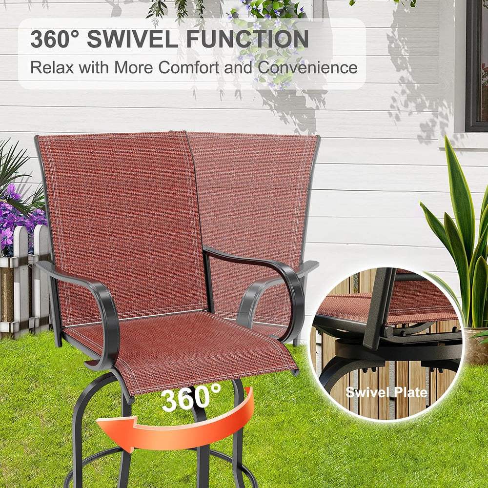 2 Piece Outdoor Swivel Bar Stools, All-Weather Bar Height Patio Chairs with H...
