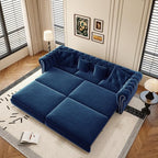 KEIKI King Size Convertible Chesterfield Sofa Bed, 89" Velvet Couch with Ottoman, Tufted Design, 3-in-1 Sleeper Sofa for Living Room, Bedroom, or Office, Blue