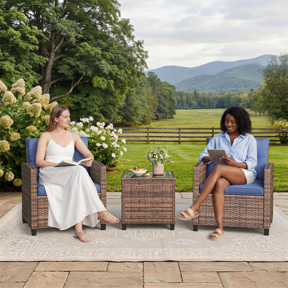 Garvee Outdoor Wicker Chairs,3 Pieces Patio Furniture Set,All Weather High Ba...