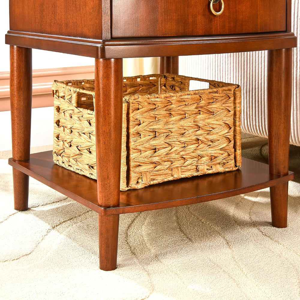 LEEMTORIG Set of 2 Large Cherry Wood Side Table with Pullable Desktop, 2-Tier...