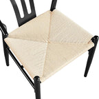 Yaheetech Weave Dining Chairs Set of 4 Mid-Century Modern Dining Room Chairs with Weave Hemp Seat and Metal Legs for Kitchen, Living Room, Restaurant, Black