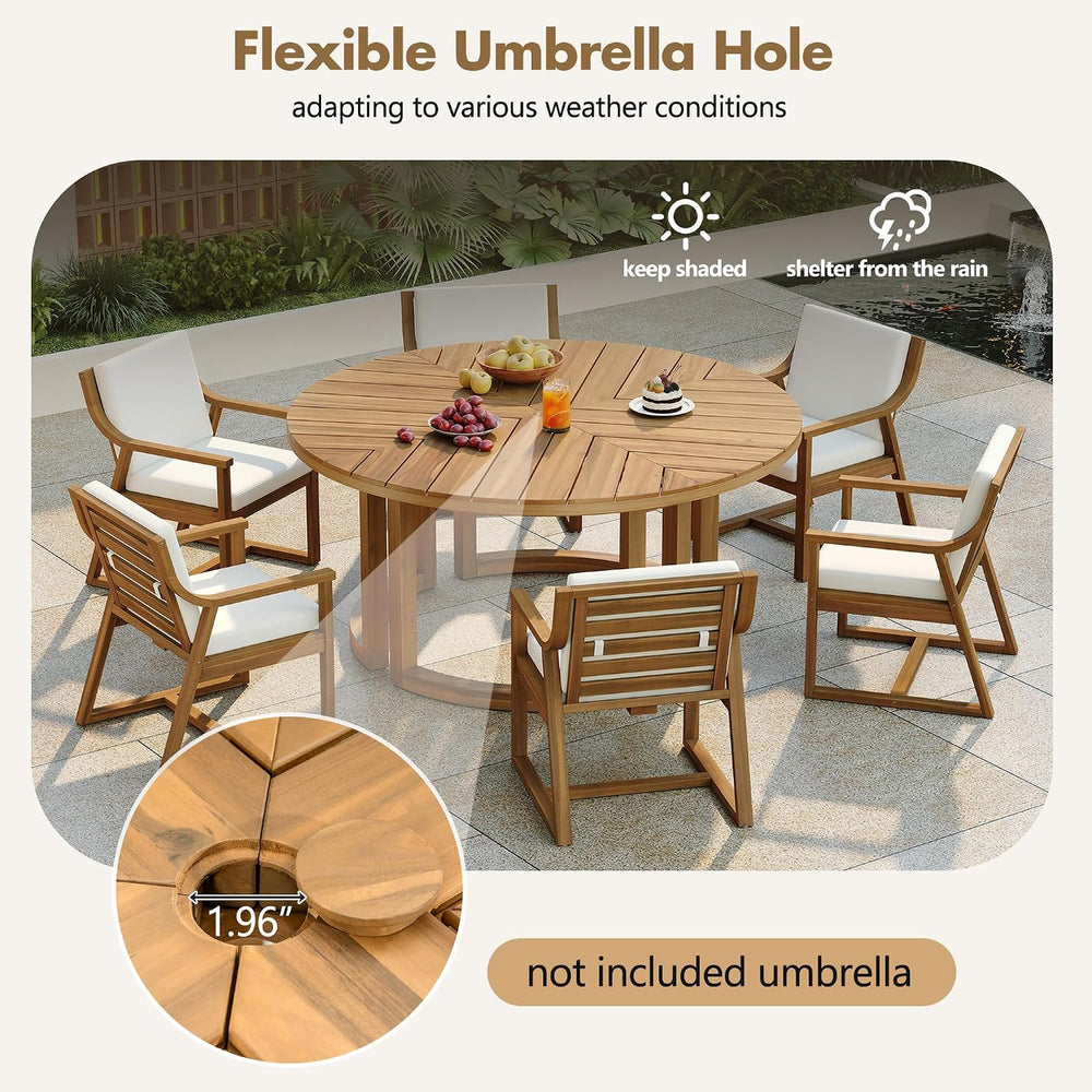 Quarte 7-Piece Patio Dining Table Set, Round Dining Table with 1.96" Umb...