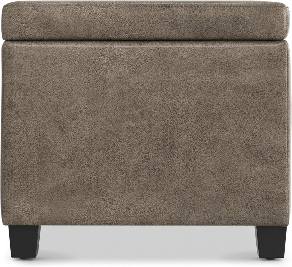 SIMPLIHOME Avalon Storage Ottoman Bench - 48" Wide x 16" High Upholstered Vegan Leather Rectangular Lift-Top Ottoman in Distressed Smoky Grey Brown, Transitional Storage Bench with High-Density Foam