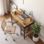 CubiCubi Computer Desk, 35 Inch Small Home Office Workstation with Drawer Storage Shelves for Small Space, Writing Study Desk, Rustic Brown
