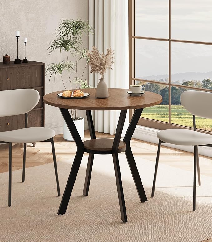 31.5" Round Dining Table for 2-4, Farmhouse Small Kitchen Table with Sto...