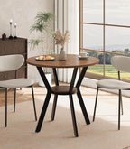 31.5" Round Dining Table for 2-4, Farmhouse Small Kitchen Table with Storage, Space Saving Circle Table, Rustic Wood Dining Room Tables with Metal Legs for Kitchen, Dining Room, Apartment