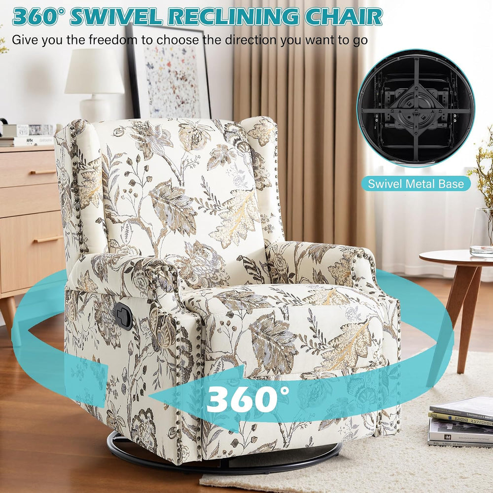 Swivel Glider Floral Recliner Chairs Set of 2, High Back Swivel Rocker Fabric...