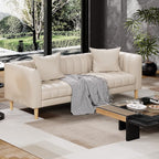 IDEALHOUSE 83" W Faux Leather Sofa Couch for Living Room, Modern 3 Seater Sofa Couch with Deep Seats, 2 Throw Pillows and Wood Legs, for Small Space, Bedroom, Apartment, Home Office, Beige