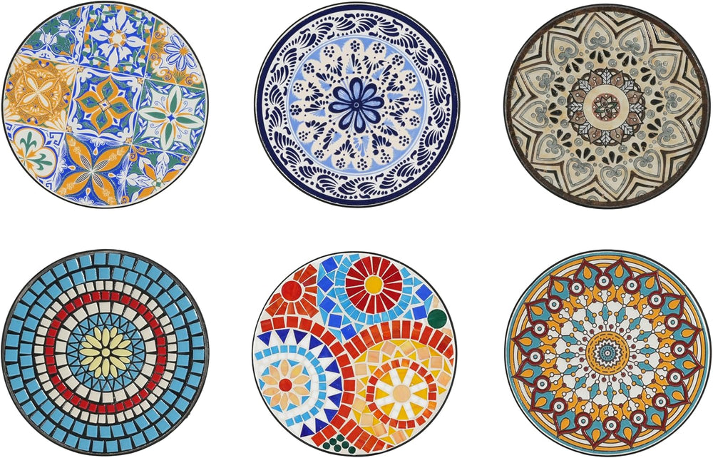 Outdoor Round Side Table,Ceramic Top Patio End Table with Metal Frame,Modern ...