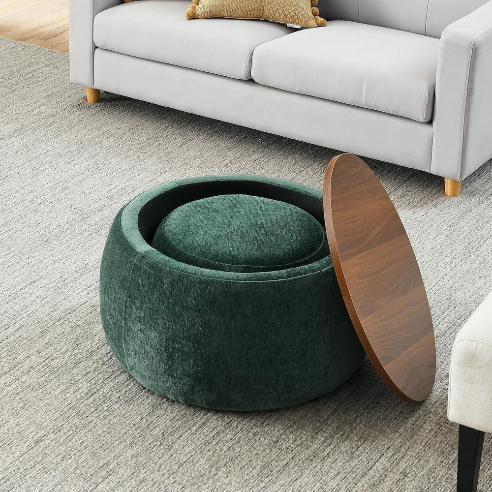 2Pcs Round Storage Ottoman, 2 in 1 Function, Work as End Table and Ottoman，Ch...