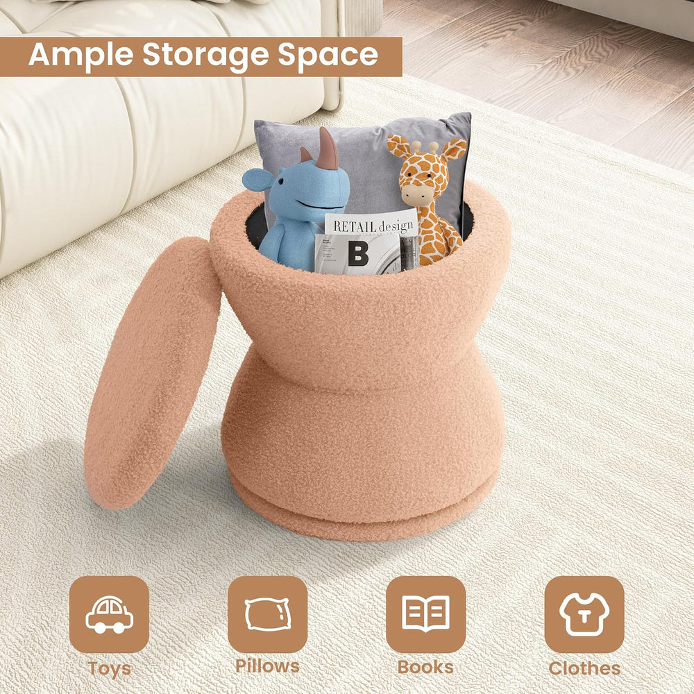 EazeHome Round Ottoman with Storage, Swivel Boucle Ottoman Vanity Stool, Upho...