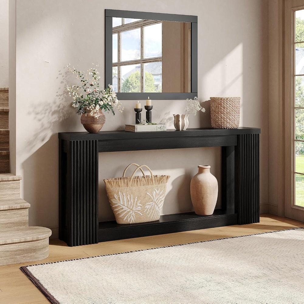 Maupvit Fluted Wooden Console Table with 2 Storage, 71 Inches Rectangular Ent...