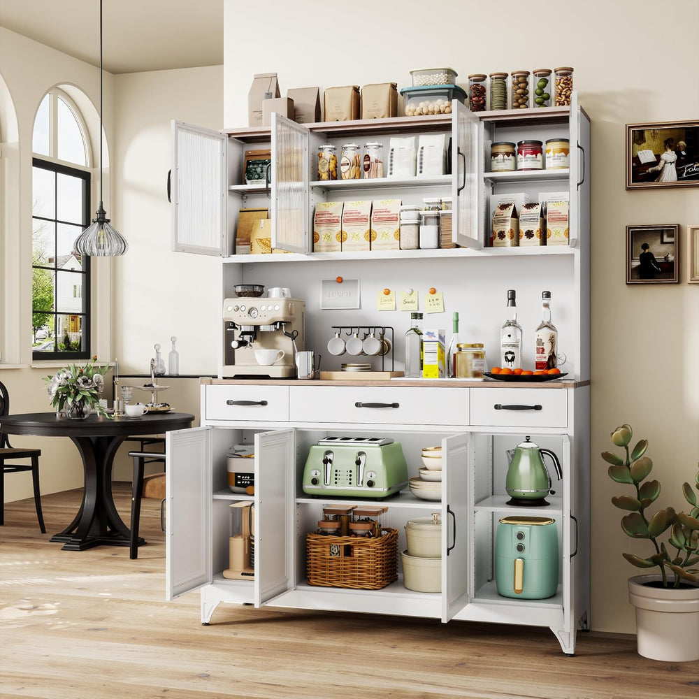 74.8" Tall Metal Pantry Cabinet with Charging Station & LED Light | ...