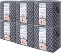 WISELIFE Storage Bags 6 Pack/100L Large Blanket Clothes Organization and Storage Containers for Comforters,Bedding, Foldable Organizer with Reinforced Handle, Clear Window, Sturdy Zippers,Gray