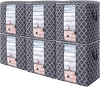 WISELIFE Storage Bags 6 Pack/100L Large Blanket Clothes Organization and Storage Containers for Comforters,Bedding, Foldable Organizer with Reinforced Handle, Clear Window, Sturdy Zippers,Gray