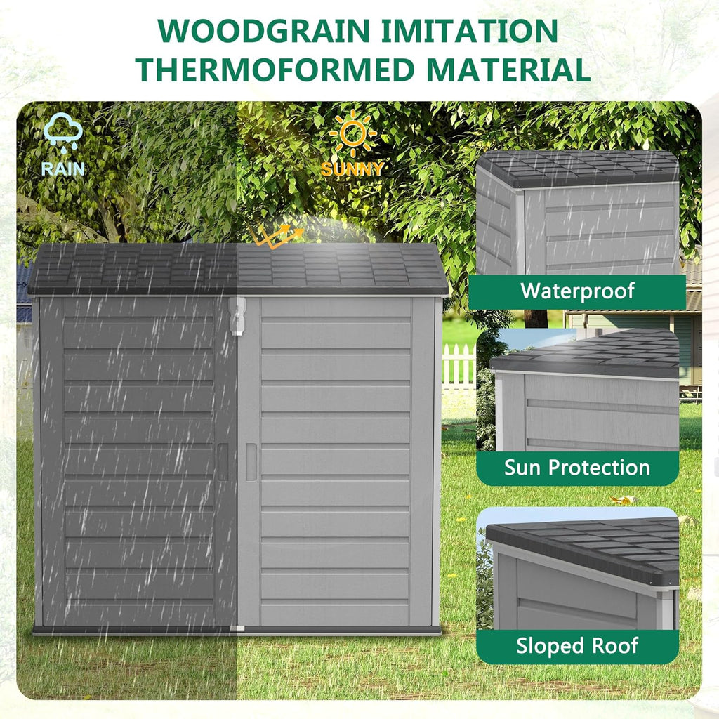 Uhomepro 4.6 Ft. X 4.1 Ft Outdoor Horizontal Storage Shed, Resin Storage Shed with Double Lockable Doors, Ideal for Garbage Can Storage and Garden Tools, Strong Water Resistance
