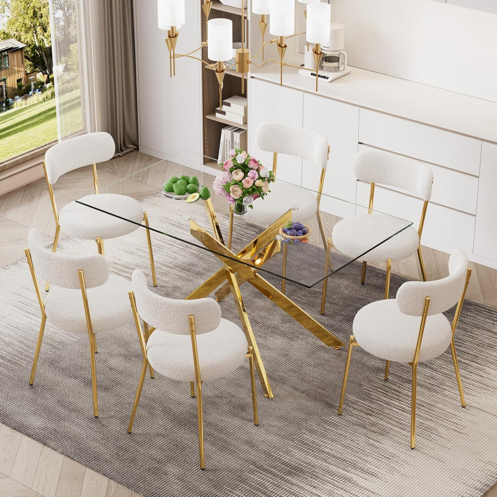 Glass Dining Table for 4-6, Contemporary Rectangular Dining Room Table with T...