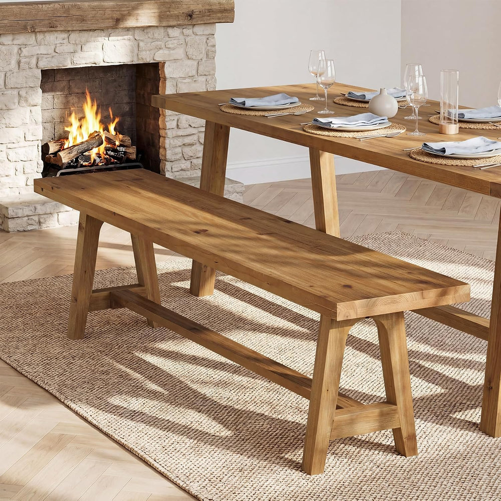 Solid Wood Dining Bench, 63 Inch Long Farmhouse Kitchen Bench for Dining Room...