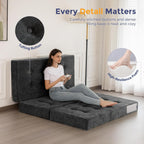 MAXYOYO 6" Folding Sofa Bed for Floor, Tufted Tri-Fold Floor Mattress with Chenille Fabric, Twin Size Portable Sofa Couch Guest Mat for Adults, Foldable Topper for Camping, Dark Grey, 35.4"x75"