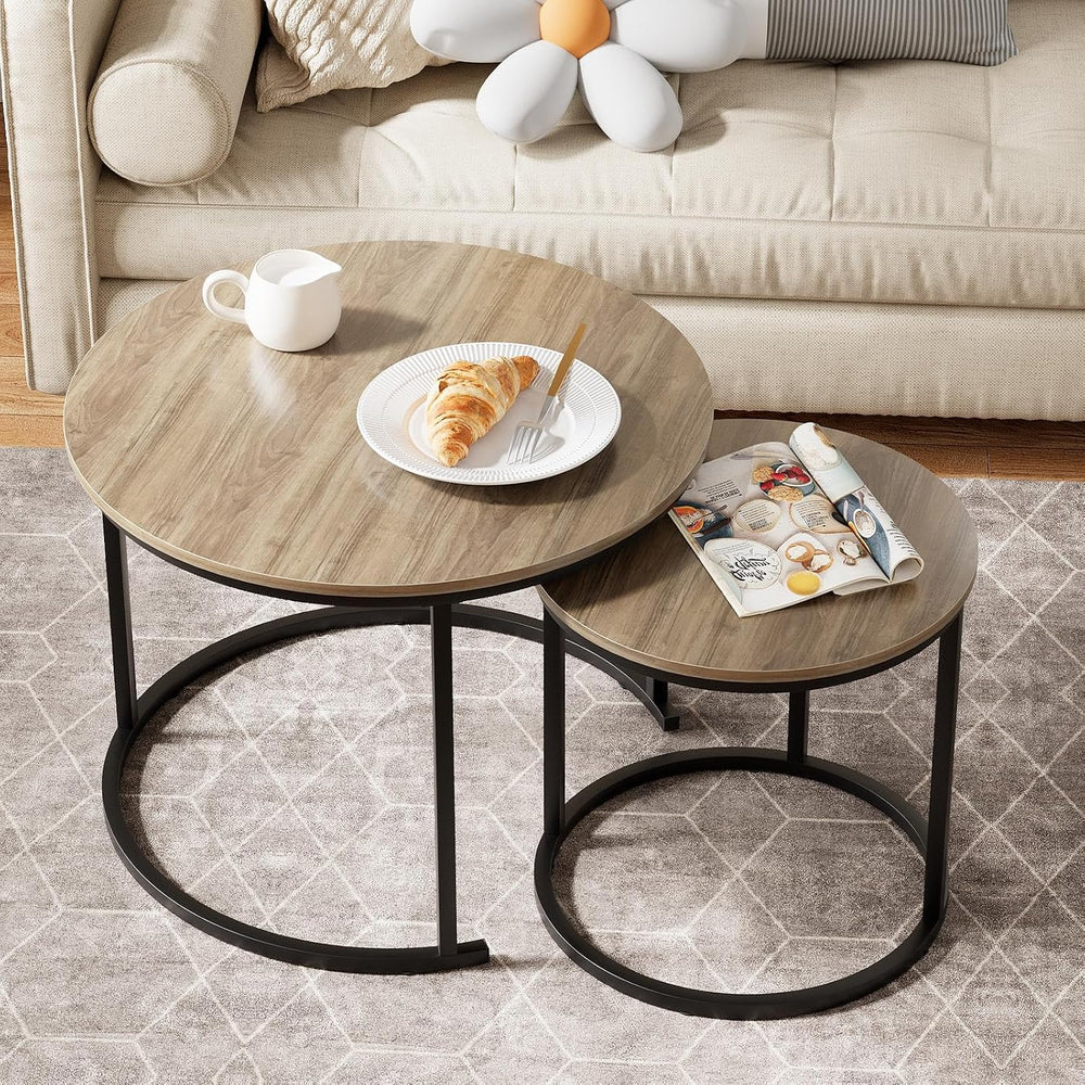 Garden 4 you Nesting Coffee Table, 23.6" Round Coffee Table Set of 2, Wo...