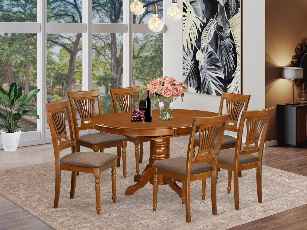 East West Furniture AVPL7-SBR-C 7 Piece Dining Table Set Consist of an Oval D...