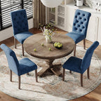 Upholstered Tufted Dining Room Chairs Set of 6, Parsons Kitchen Chairs with Padded Seat and Solid Wood Legs, Fabric Accent Side Diner Chair for Dining Room/Kitchen/Living Room, Blue