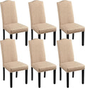 Yaheetech Upholstered Dining Chairs Set of 6, Modern Kitchen Chairs with Nailhead Trims and Solid Wood Legs for Dining Room, Living Room, Restaurant, Fabric Armless Design, Khaki